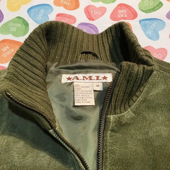 I.M.A Women’s Green Leather Full Zippered Turtleneck Jacket Sweater - Picture 3 of 4